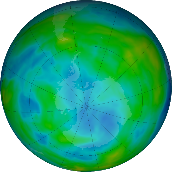 Antarctic ozone map for 29 June 2019